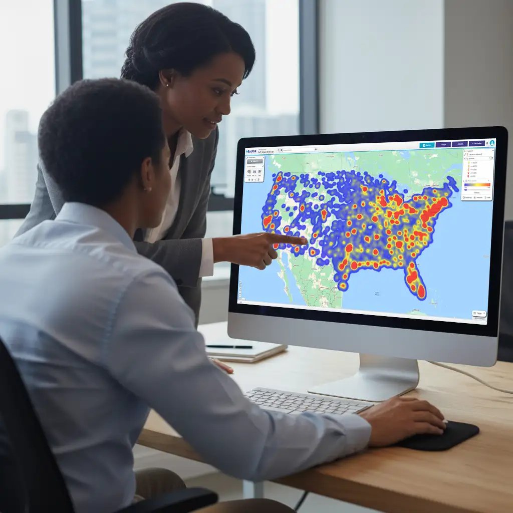 2 people reviewing hotspot heatmap on desktop device