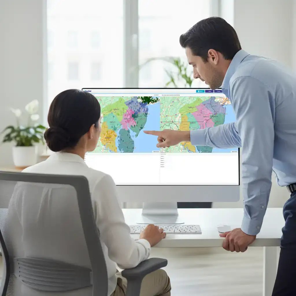 2 people reviewing territory comparison map