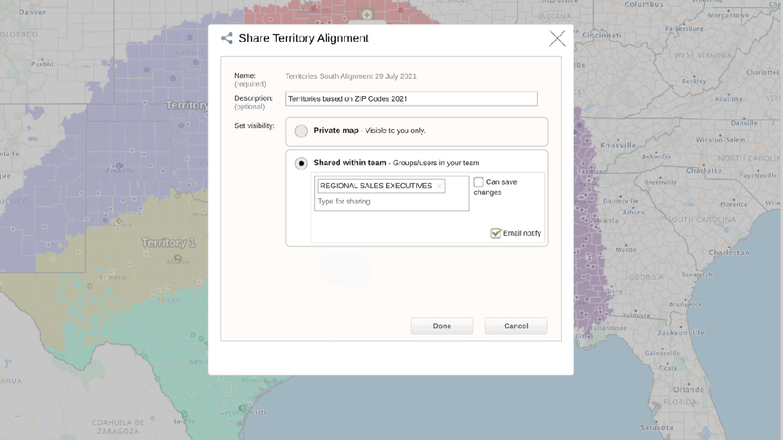 Sharing territory alignments