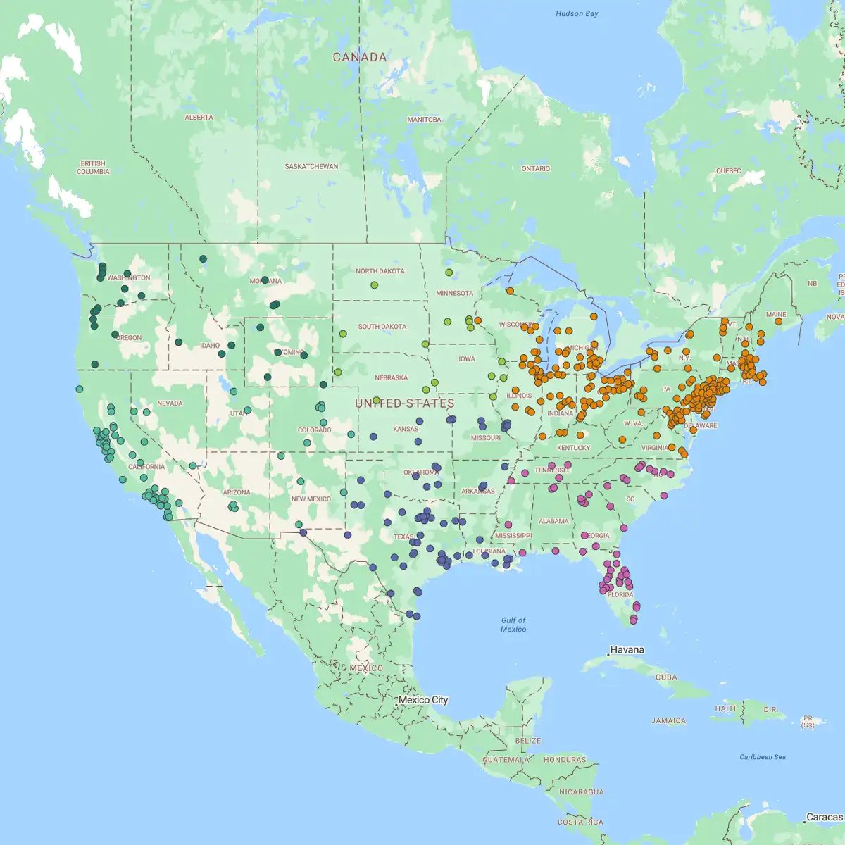 Accounts based territory map, USA