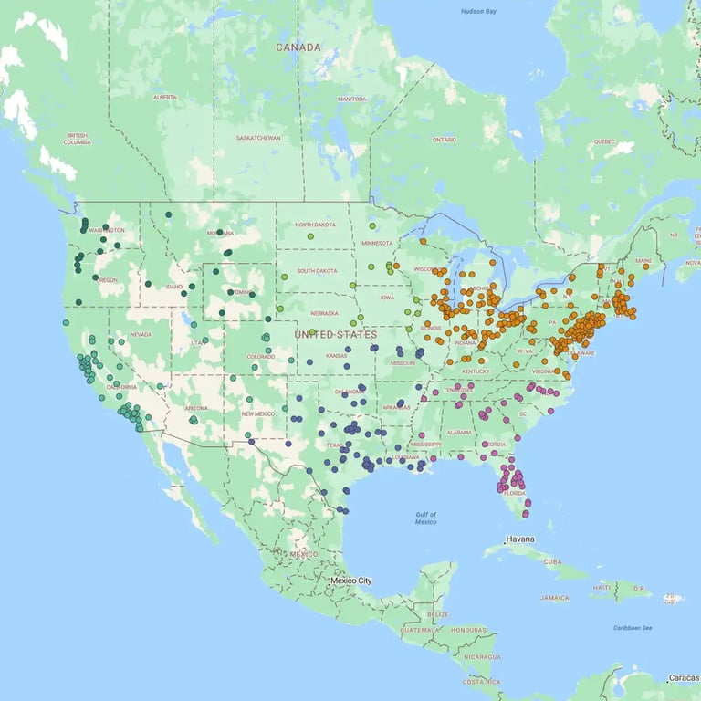 Accounts based territory map, USA