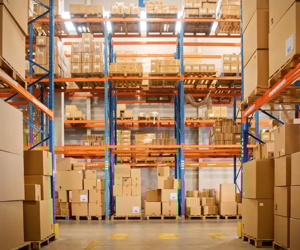 Warehouse full of brown packing boxes