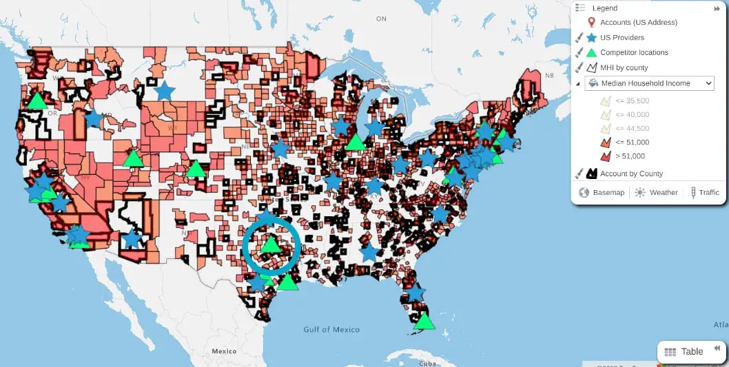 Dallas area filtered for household income
