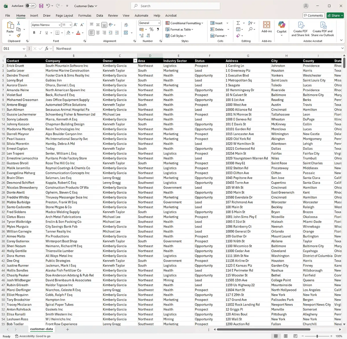 Customer spreadsheet