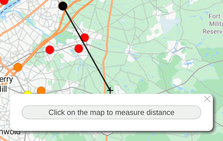 Distance measurement cursor on map