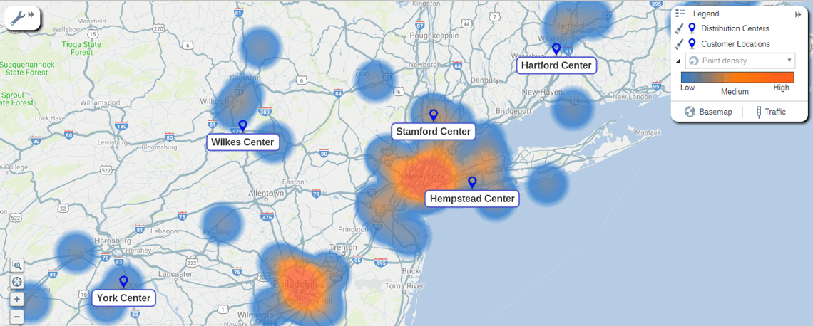 Customer locations heat map