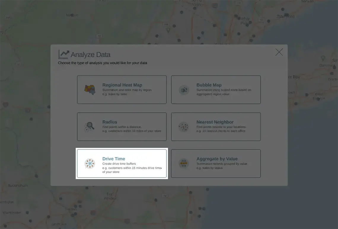 Drive time analysis map link