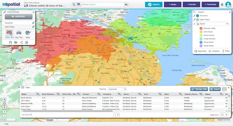Drive-time analysis of New York