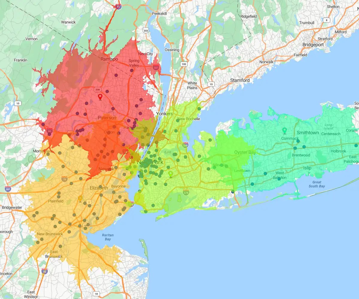 Drive time map, New York