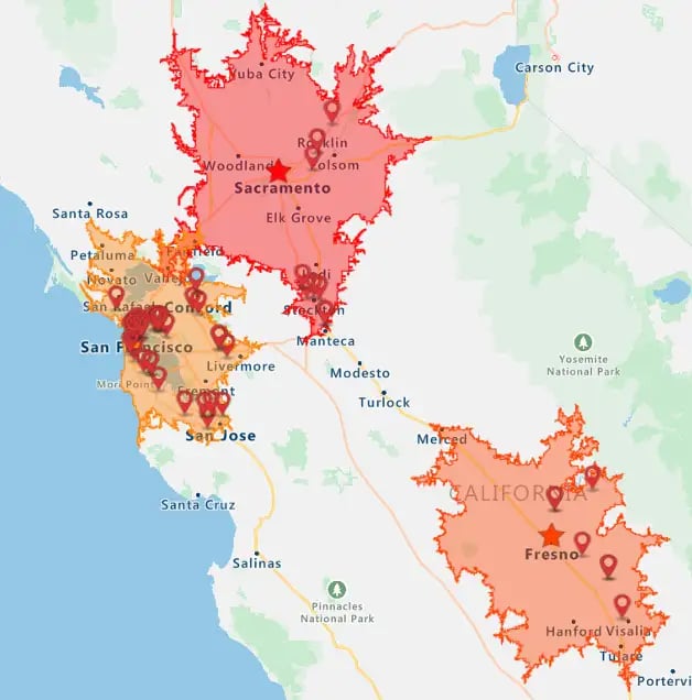 Drive time analysis, San Francisco