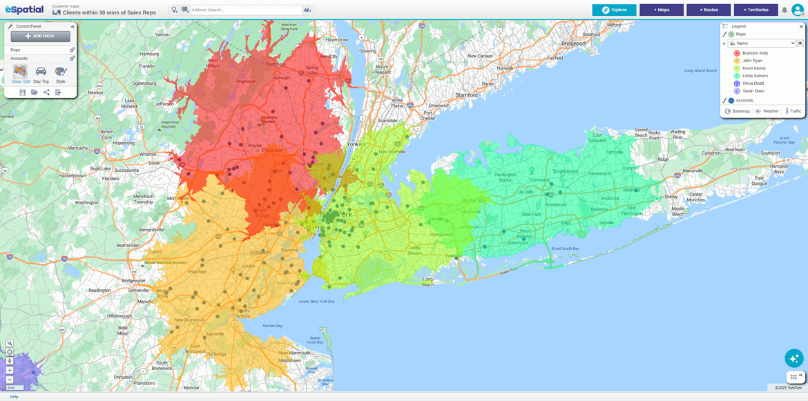 Drivetime map, New York