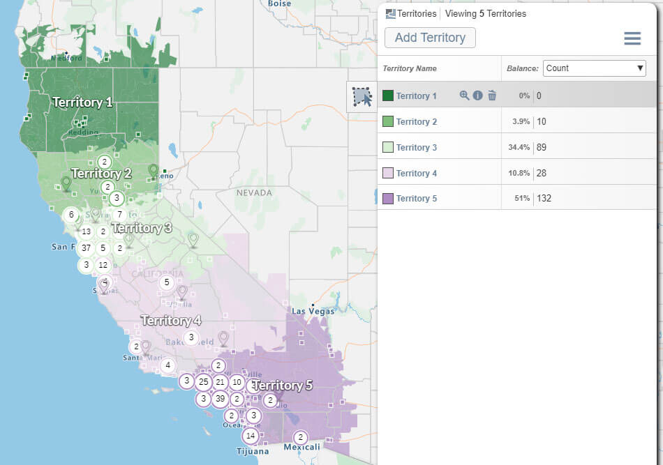 Balancing sales territories