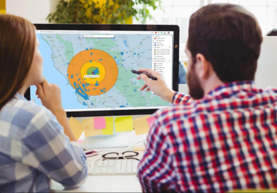 Judging how far resources are from sales territories