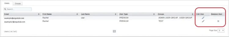 Options to edit or remove users