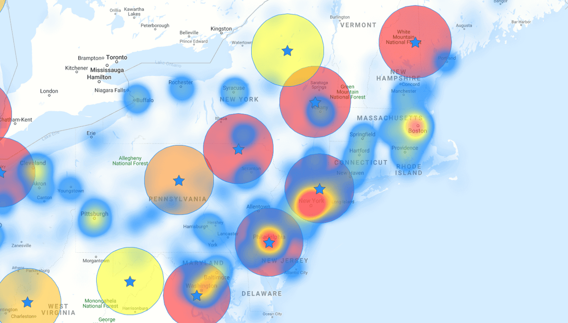 Dispersed heat map clusters