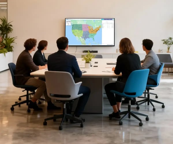 Geographic territory map on a TV screen