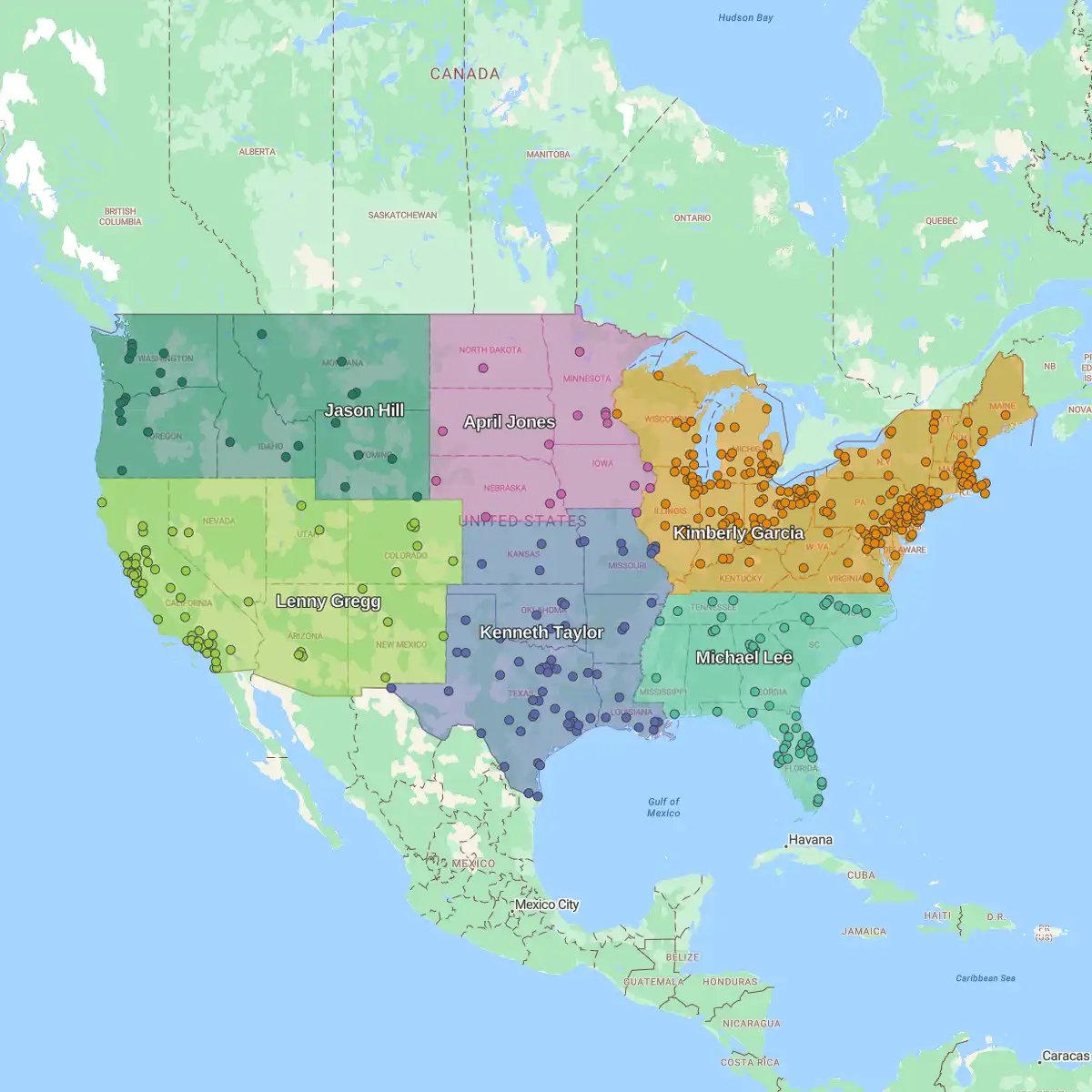 Geographic territory map, USA