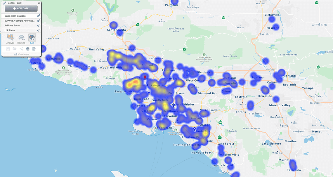 Hotspot heat map in California