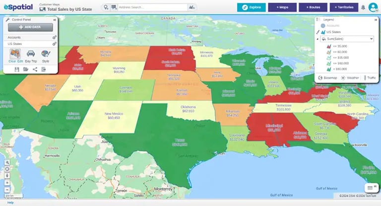 Regional heat map by US state