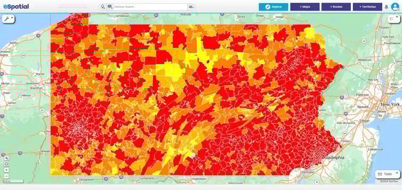 Color coded heat map