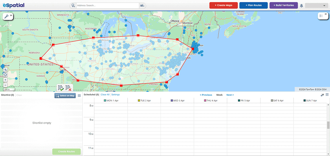 Lasso tool on a route map