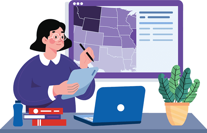 eBook graphic, person using a tablet and laptop