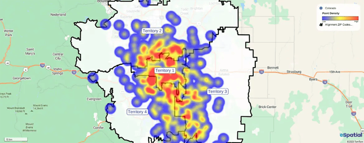Hotspot heat map densities overlaid onto territories