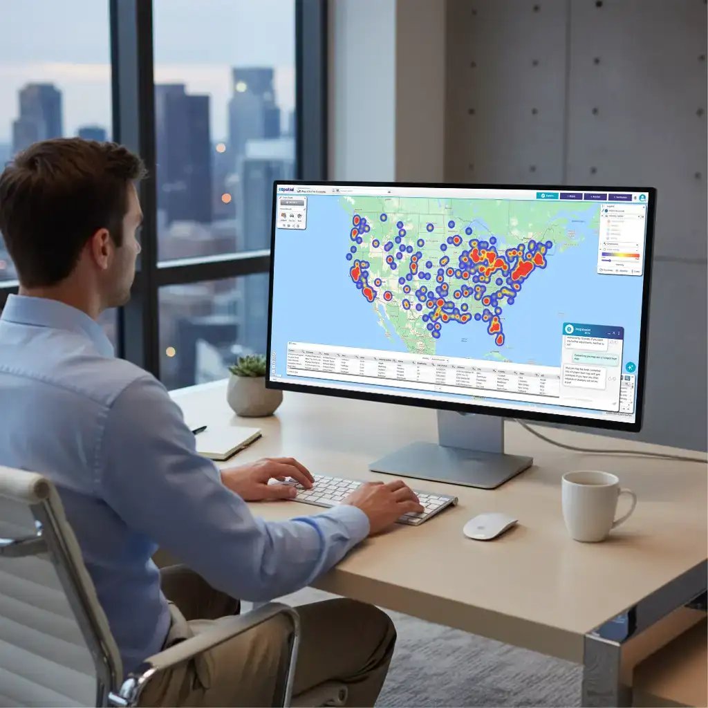 MapAssist AI agent open, hotspot heat map on computer screen