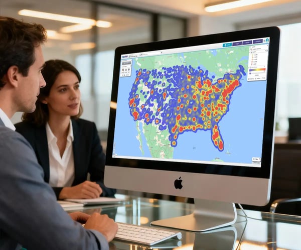 2 people reviewing a hotspot heatmap on a desktop screen
