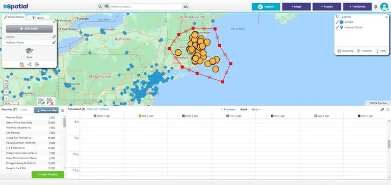 Lasso tool highlighting points on a map