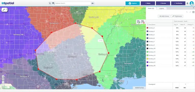 Editing territory map with lasso tool