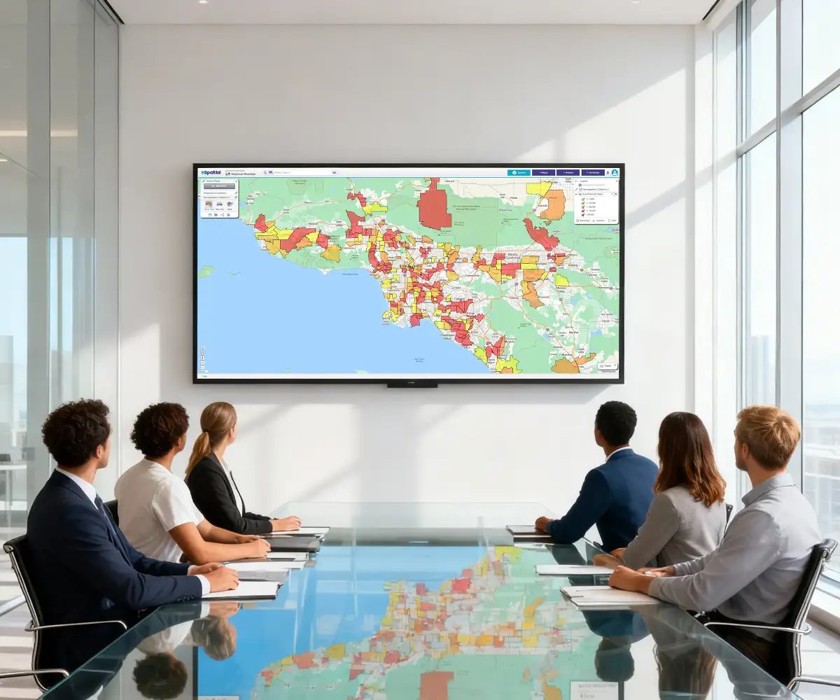 Los Angeles heat map on a TV screen on the wall