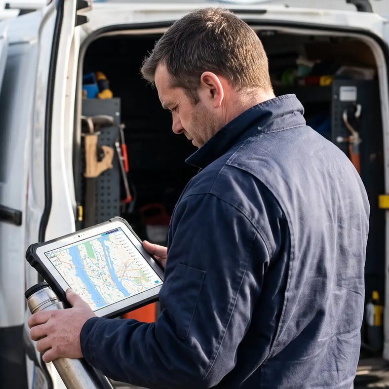 Man reviewing route map on tablet