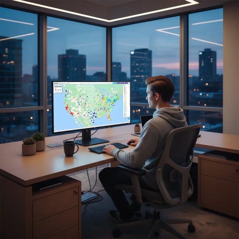 Man viewing pin map on desktop device