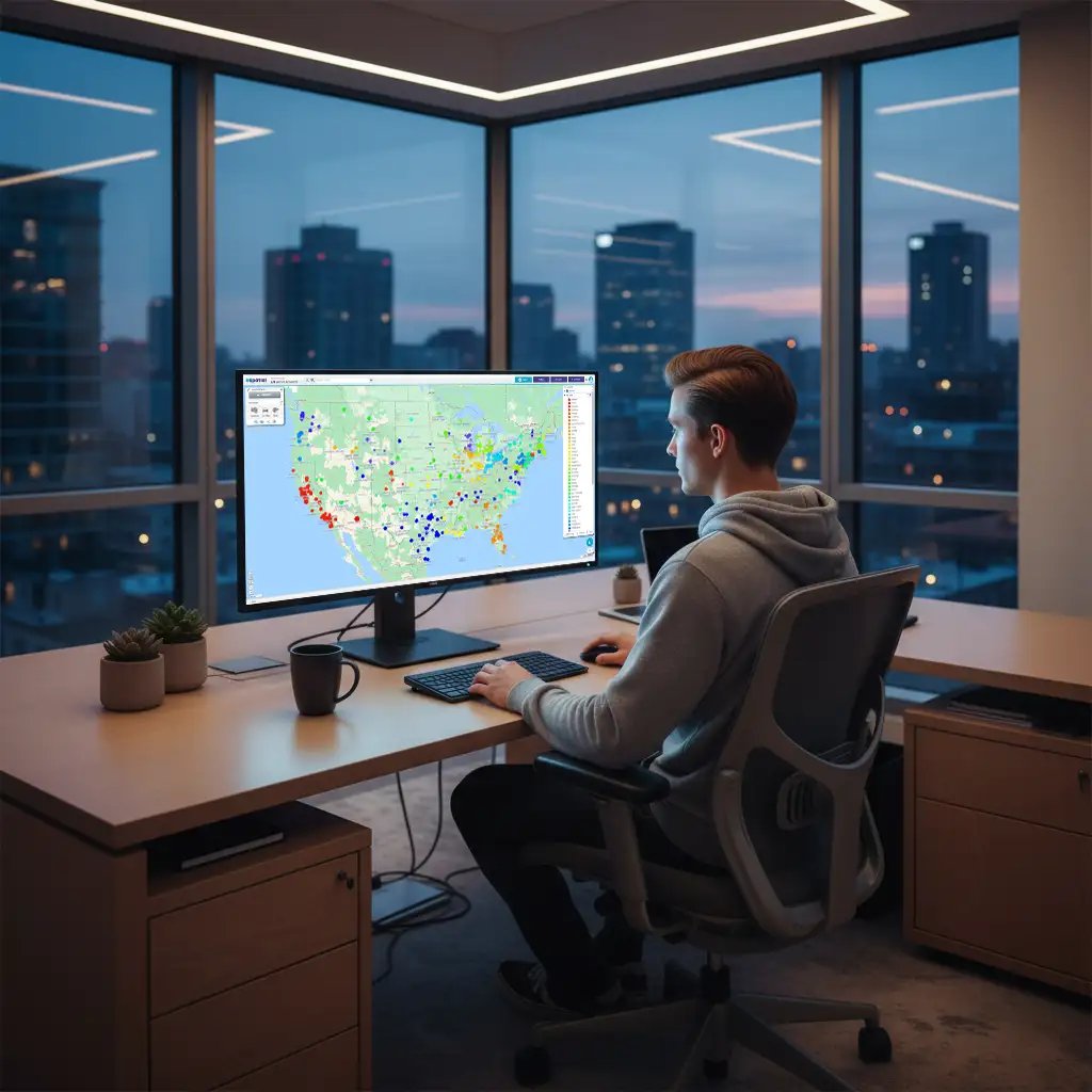 Man viewing pin map on desktop device
