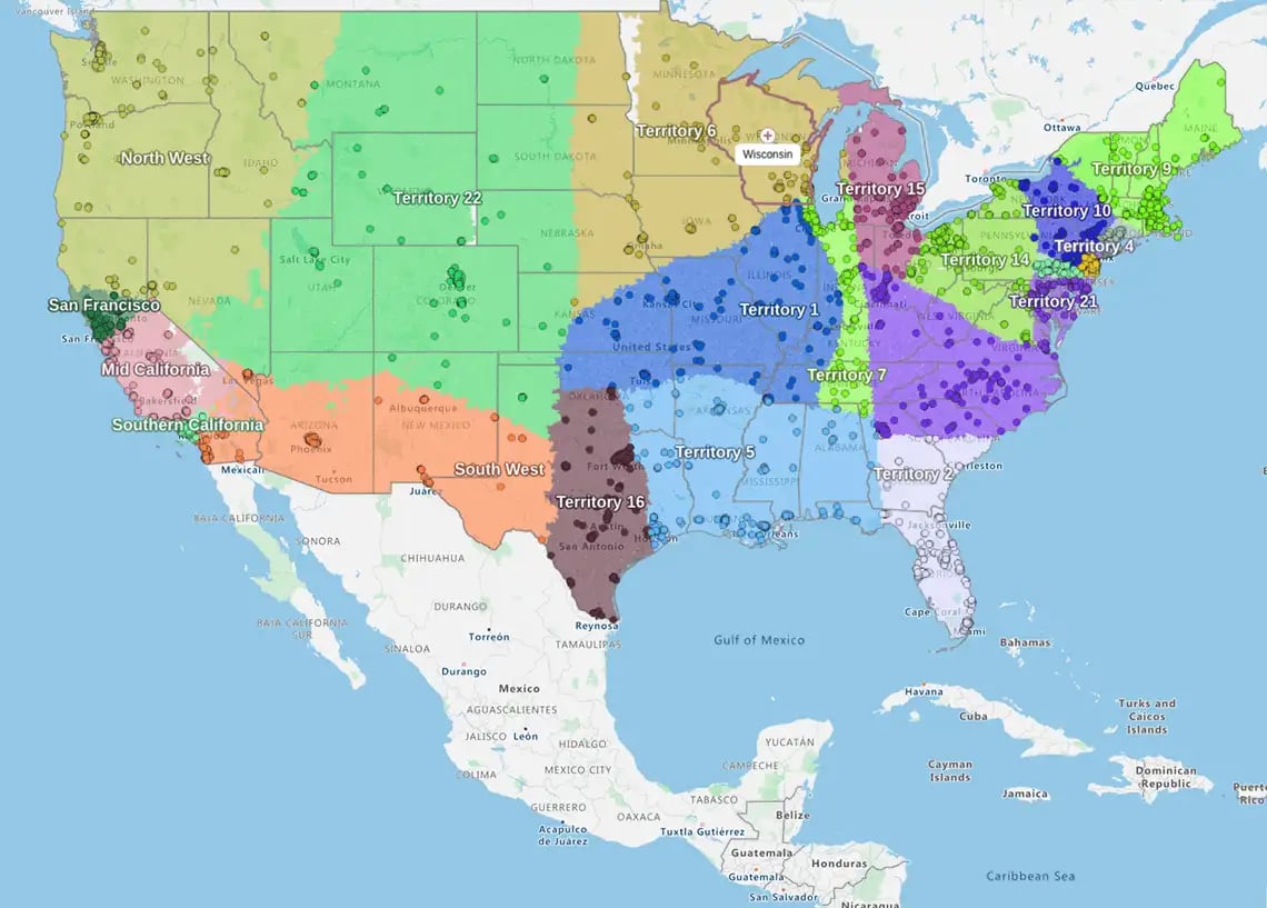 Balanced sales territories, USA