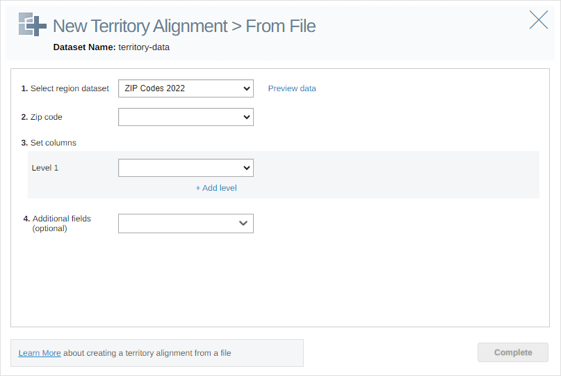 New territory alignment from file