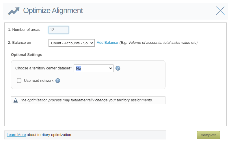 Optimize territory alignment