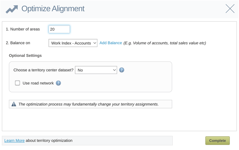 Optimize territory alignment