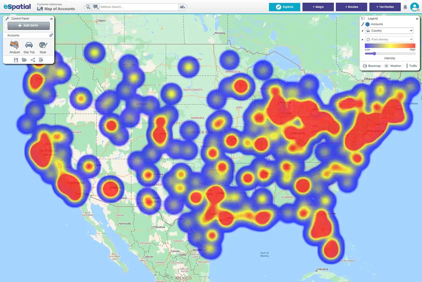 Hotspot heat map of USA