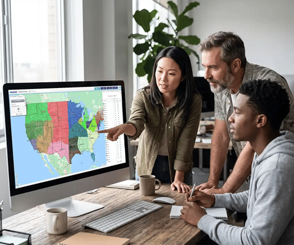 People reviewing territory map