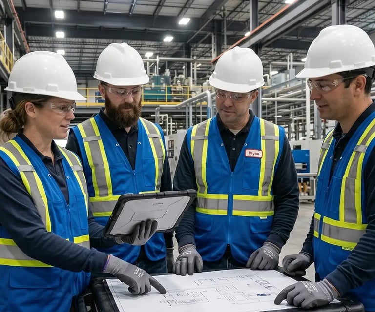 Engineers working near heavy machinery