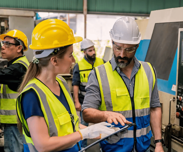 People working with heavy machinery
