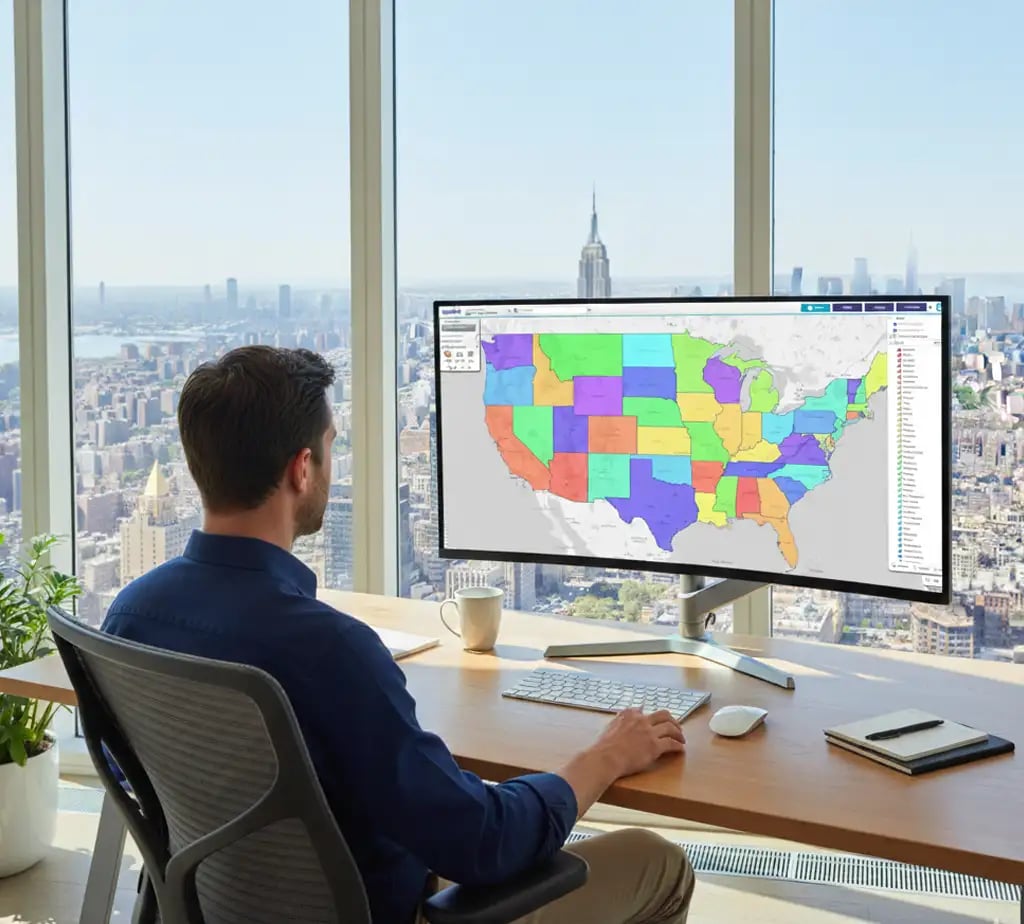 Person looking at a territory map on their desktop screen