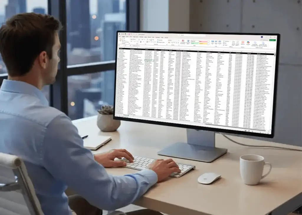 Person reviewing spreadsheet on their computer
