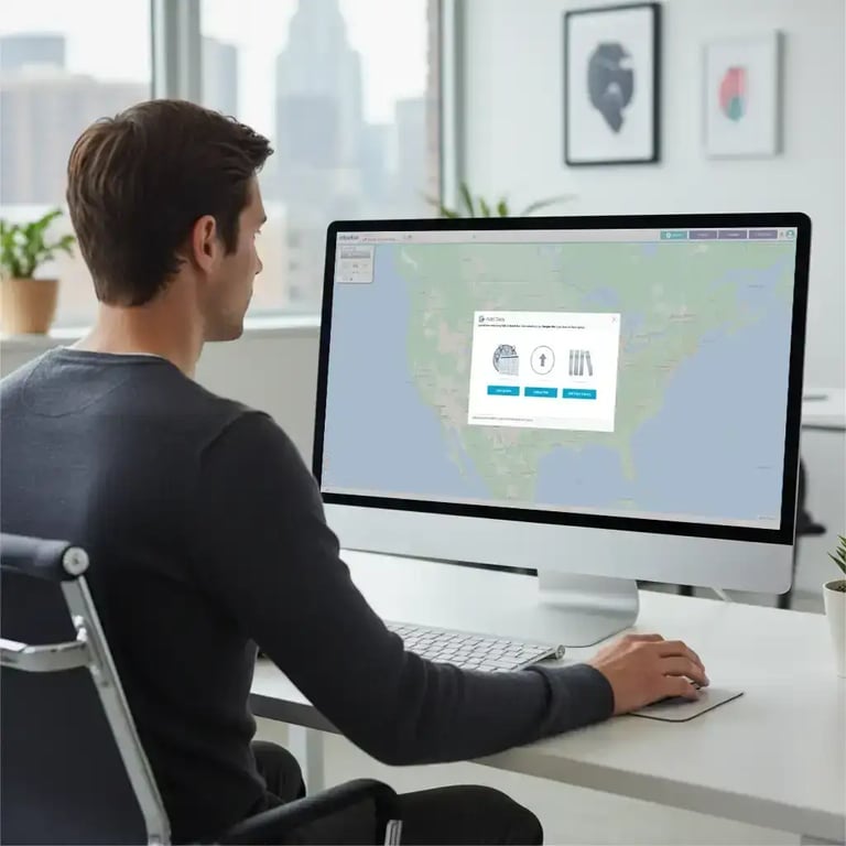 Person uploading data onto a map