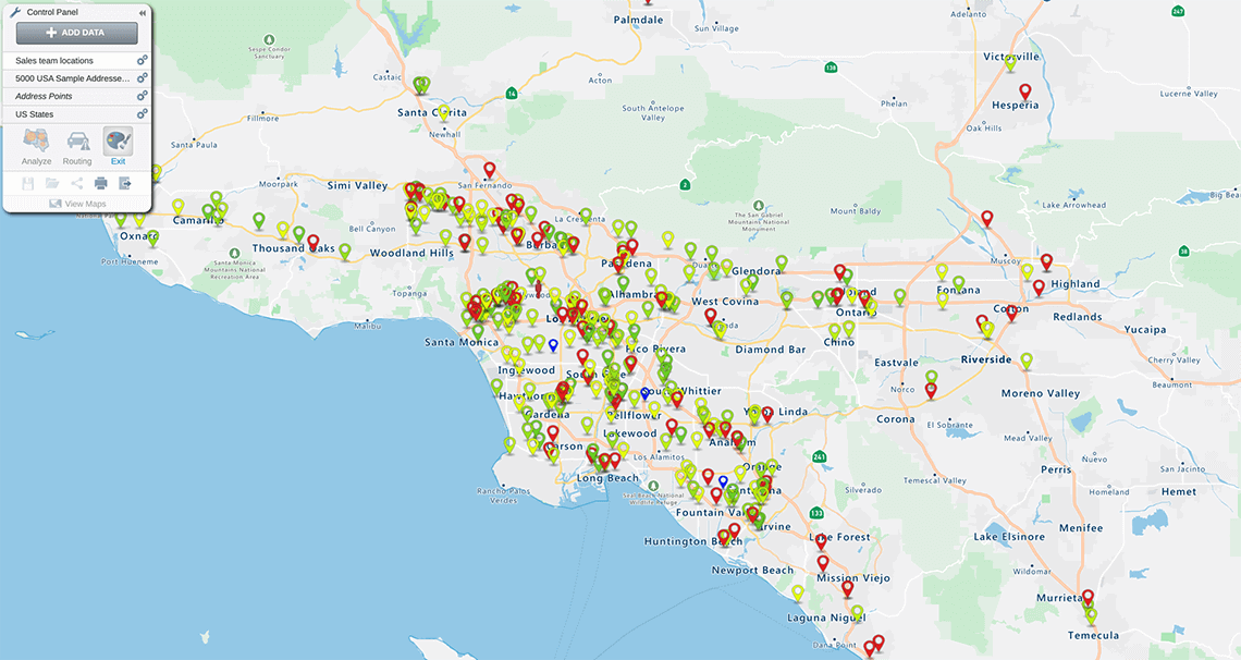 Pin map customers in California