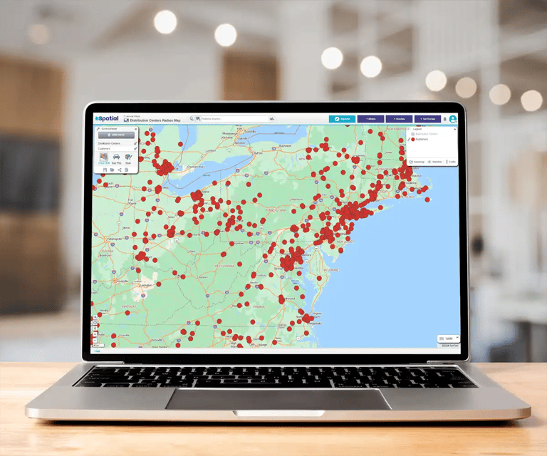 Pin map on a laptop screen