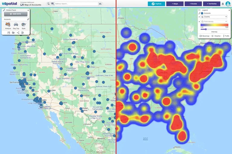Pin map / hotspot heat map