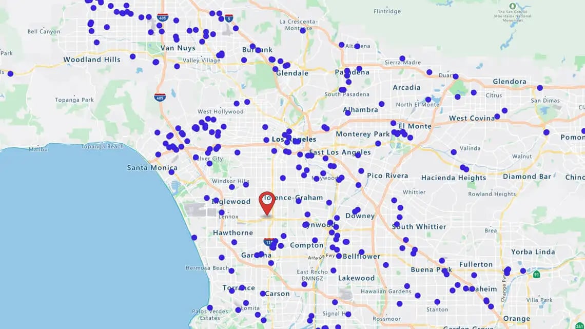 Pin map of customers near a location